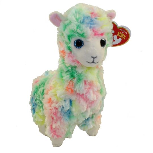 2018 TY Beanie Baby 4" LOLA Multicolored Rainbow Llama Key Clip Plush Heart Tags